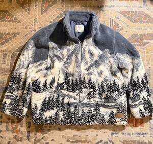 EGO Collection Vintage Landscape Print Fleece Zip-Up Jacket size XL